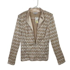 Vintage Gold Lace Blazer size 12 Beaded Clasp Evening Glam Y2K Formal Jacket